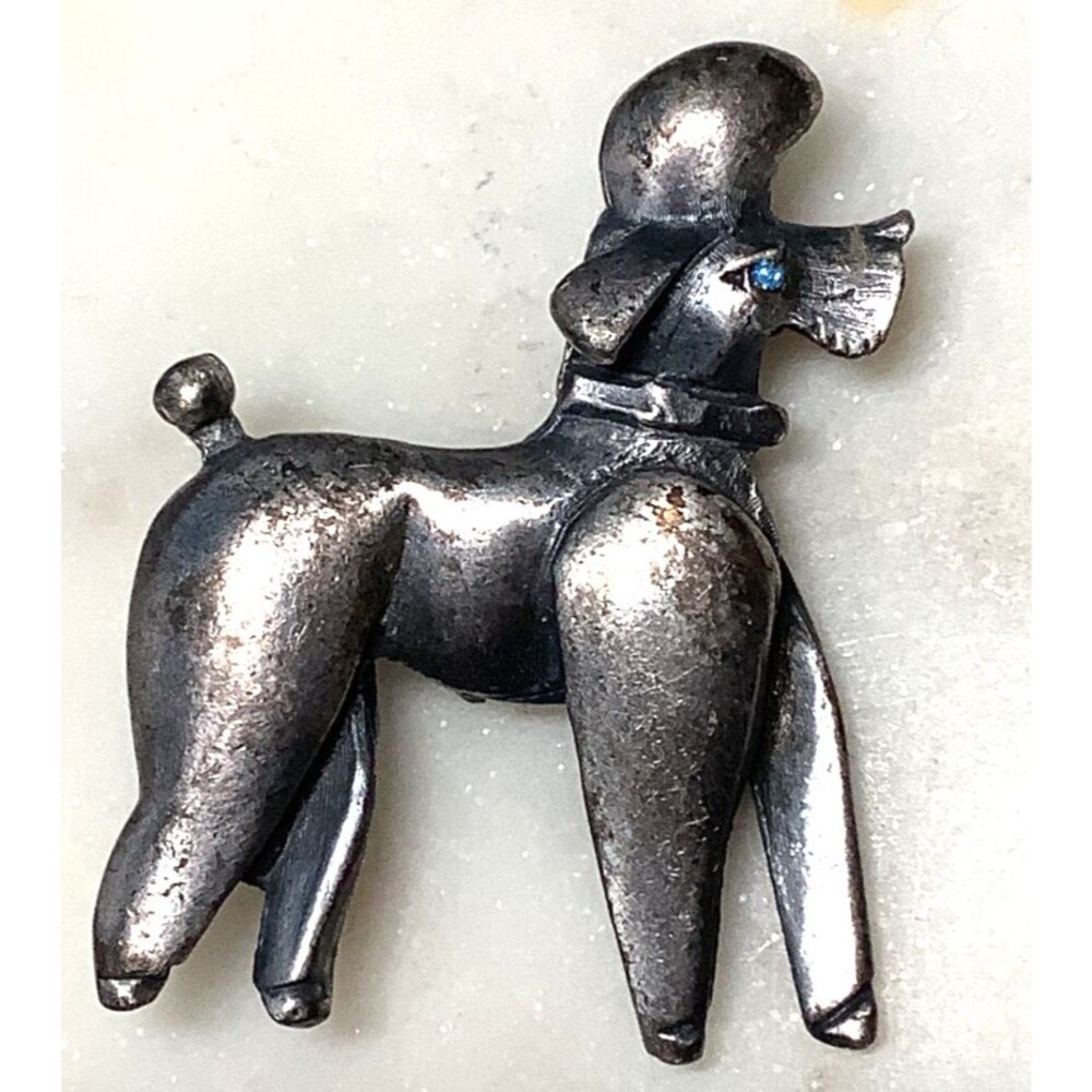 Vintage Dog Brooch MCM Lewis Segal Poodle Pin Blue Eye